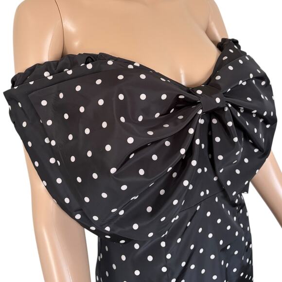 Bardot Polka Dot Bow Off The Shoulder Mini Party Club Pinup Dress XS Black White - Picture 4 of 8